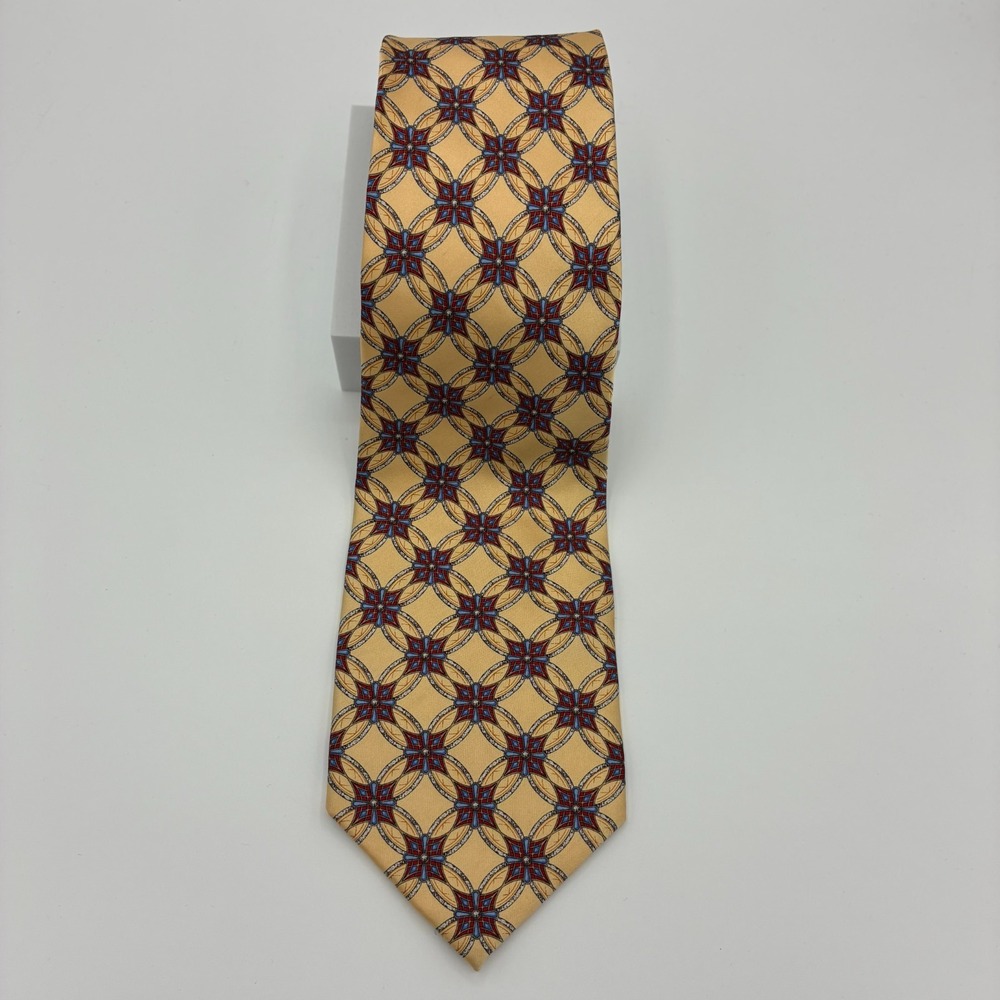 Fabergé Silk Necktie Gold Medallion Geometric Print Made in USA